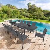 Extendable garden table PIAZZA Graphite 10 seats - Epoxy treated aluminum, Tempered glass Graphite