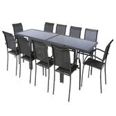 Extendable garden table PIAZZA Graphite 10 seats - Epoxy treated aluminum, Tempered glass Graphite