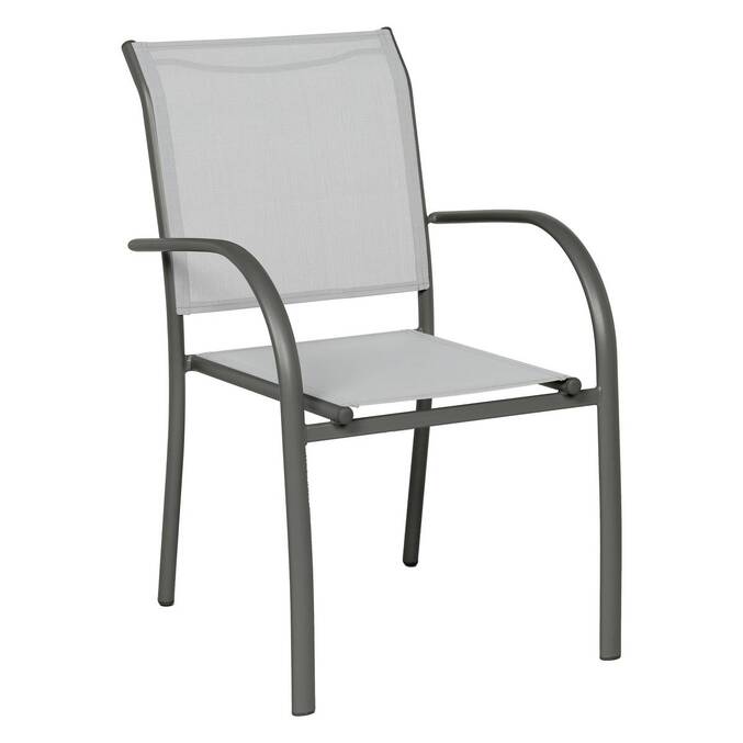 Stackable garden chair with arms PIAZZA Pebble / Graphite Epoxy-treated aluminum, Texaline Pebble / Graphite