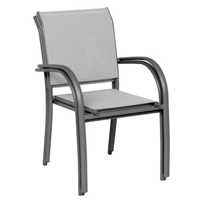 Stackable garden chair with arms PIAZZA Pebble / Graphite Epoxy-treated aluminum, Texaline Pebble / Graphite