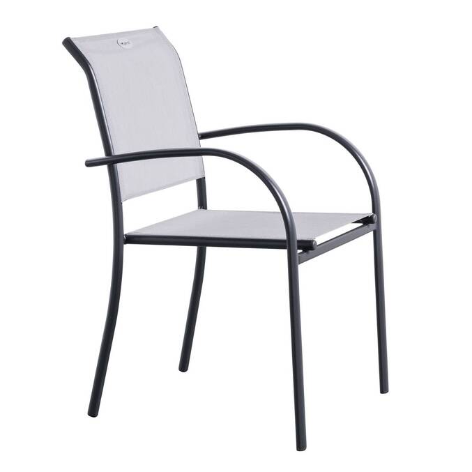 Stackable garden chair with arms PIAZZA Pebble / Graphite Epoxy-treated aluminum, Texaline Pebble / Graphite