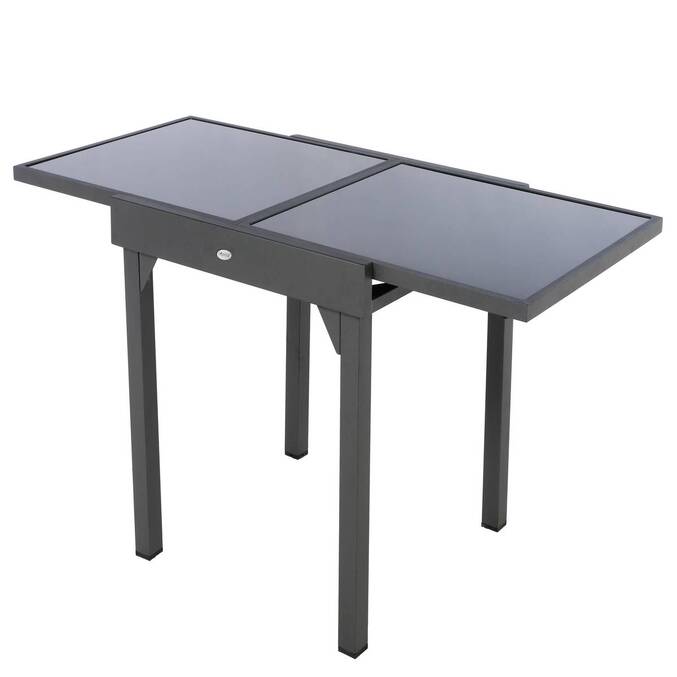 Extendable garden table PIAZZA Graphite 8 seats - Epoxy-treated aluminum, Tempered glass Graphite