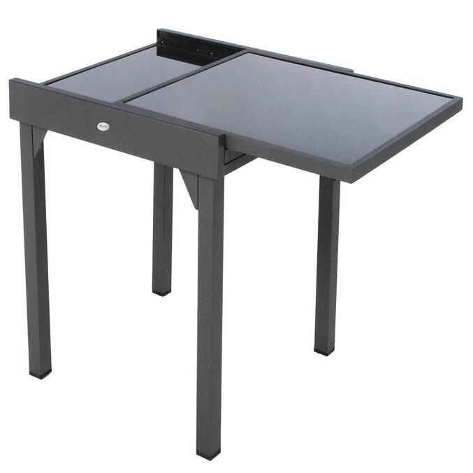 Extendable garden table PIAZZA Graphite 8 seats - Epoxy-treated aluminum, Tempered glass Graphite