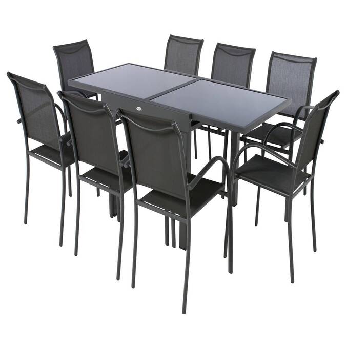 Extendable garden table PIAZZA Graphite 8 seats - Epoxy-treated aluminum, Tempered glass Graphite