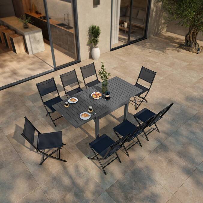 Extendable garden table PIAZZA Graphite 8 seats - Epoxy-coated aluminum Graphite