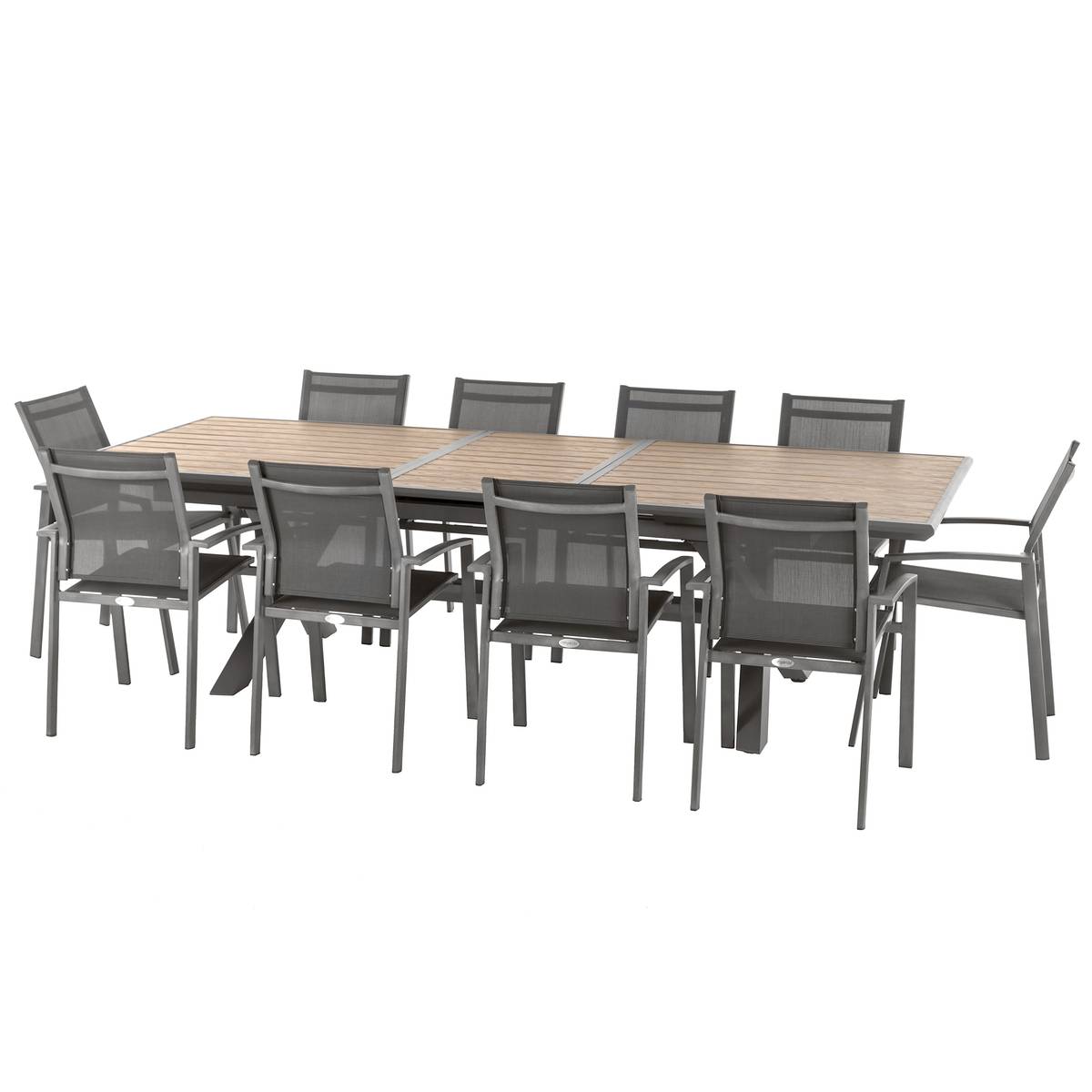 Extendable garden table AXIOME Honey wood effect / praline brown 10 seats - Epoxy-coated aluminum Honey / Praline
