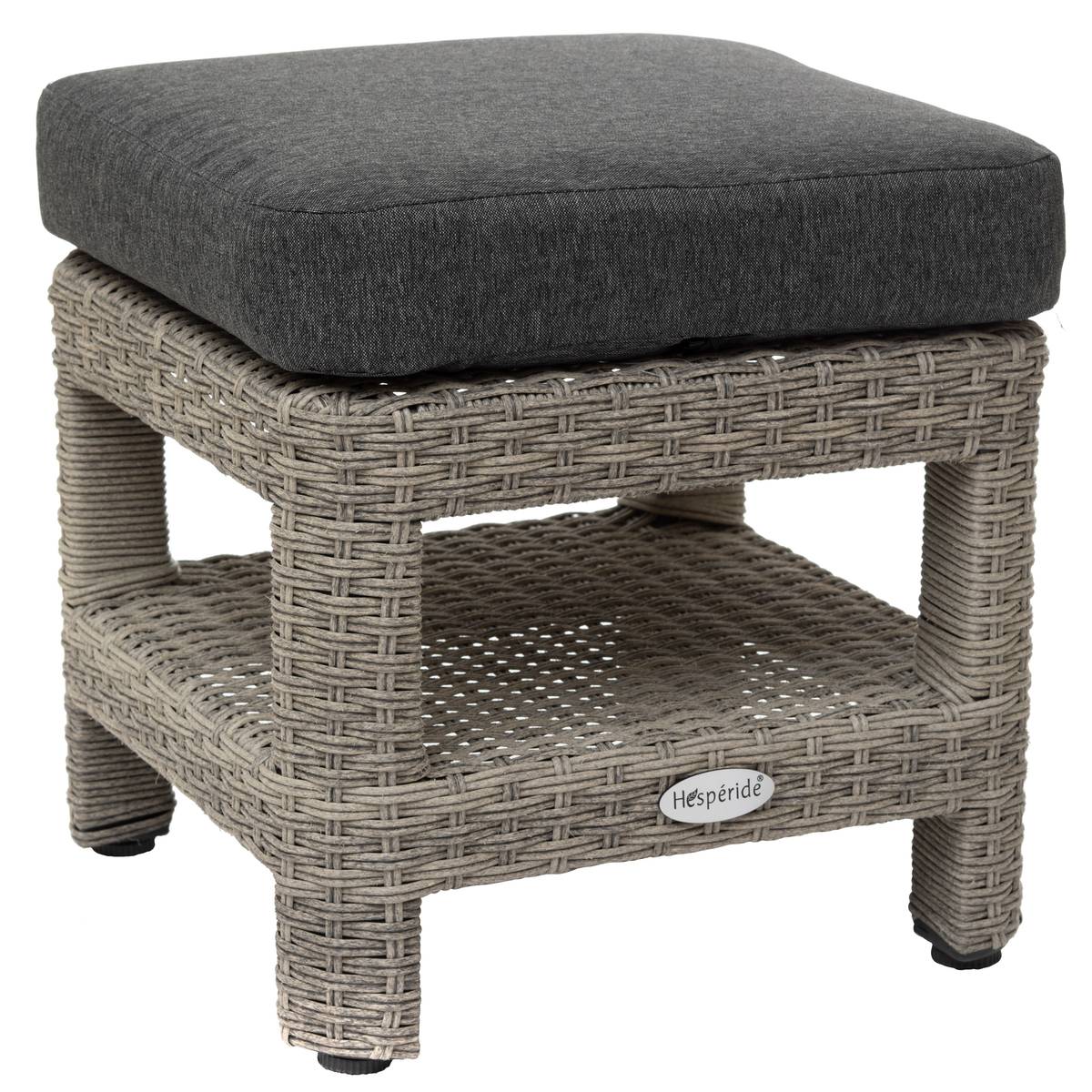 Square garden ottoman POLYNÉSIA Havana Epoxy-treated aluminum, Synthetic woven resin, Polyester Havana
