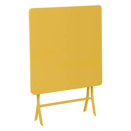 Square folding garden table GREENSBORO Mustard yellow 2 seats - Epoxy-treated steel, Reinforced anti-rust treatment
