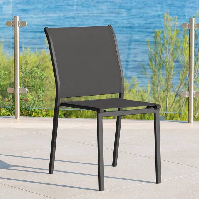 Stackable garden chair ESSENTIA Anthracite / Graphite Epoxy-treated aluminum, Texaline Anthracite / Graphite