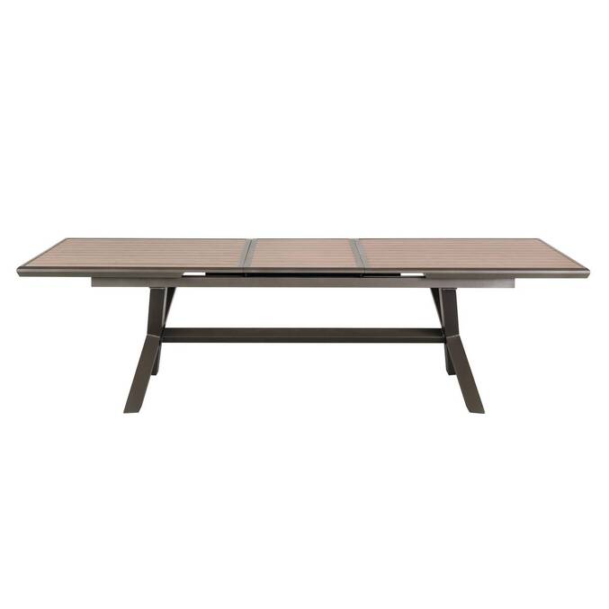 Extendable garden table AXIOME Honey wood effect / praline brown 10 seats - Epoxy-coated aluminum Honey / Praline