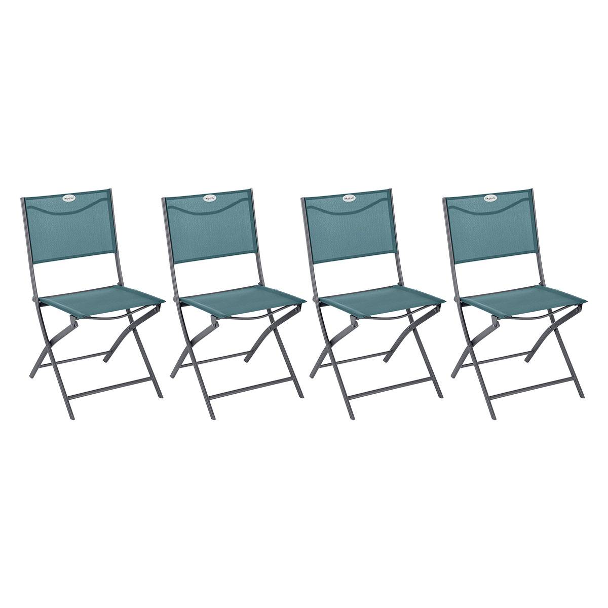 Set of 4 folding garden chairs MODULA Teal blue / Graphite Epoxy-coated steel, Texaline Duck blue / Graphite