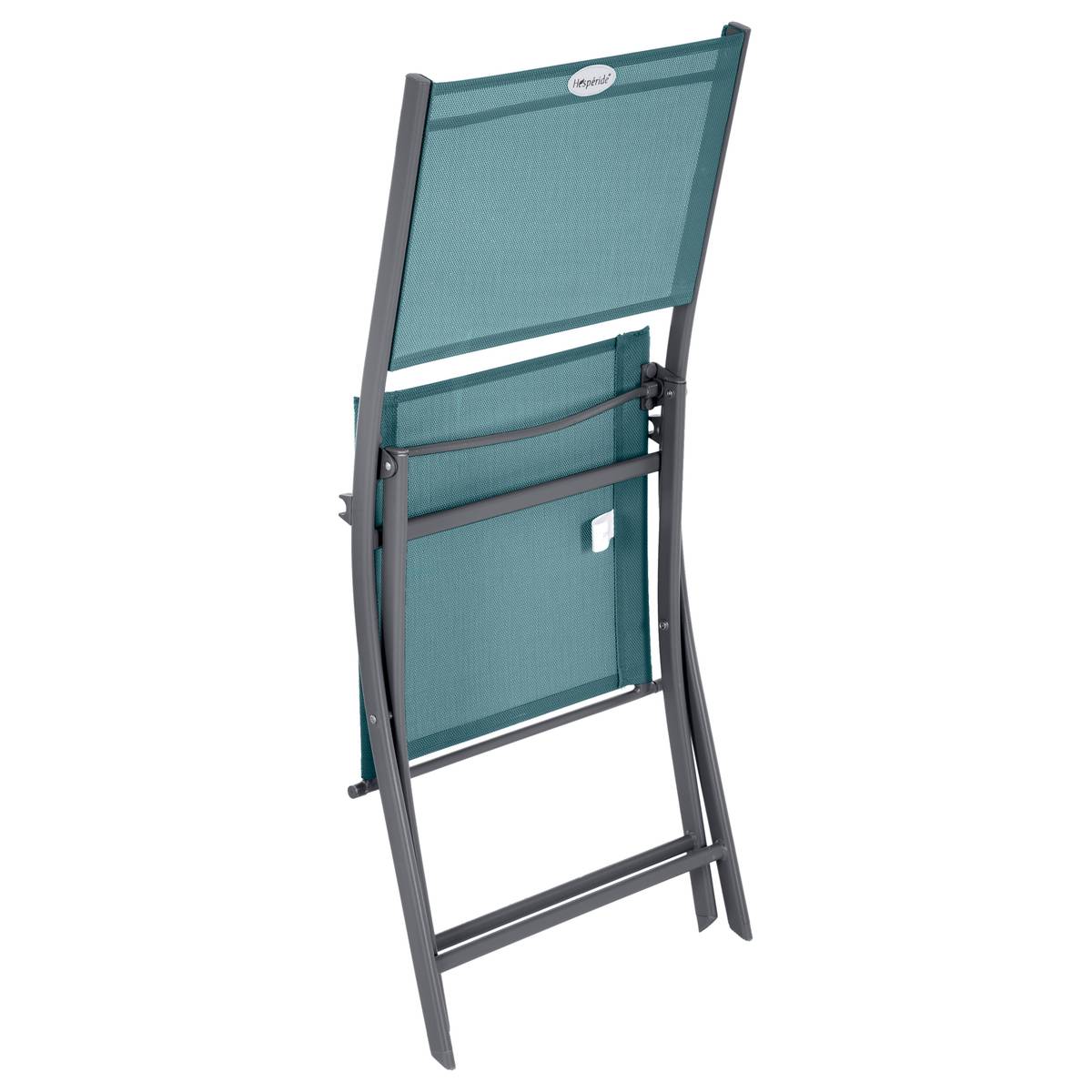 Set of 4 folding garden chairs MODULA Teal blue / Graphite Epoxy-coated steel, Texaline Duck blue / Graphite