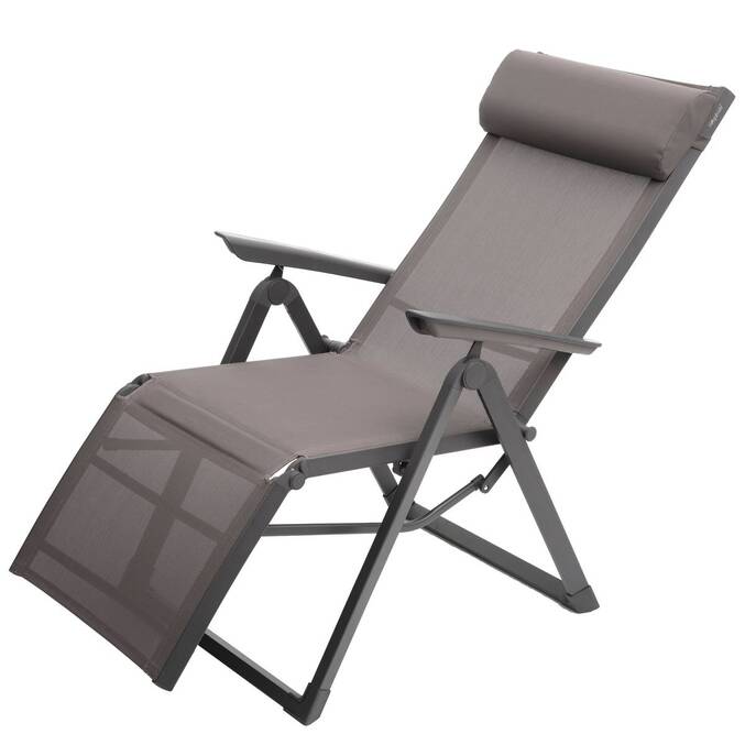 Garden recliner DECIMA Hazelnut / Praline 8 positions - Epoxy-treated aluminum, Texaline Hazelnut / Praline