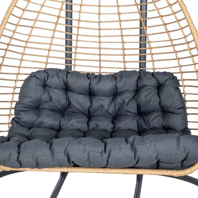 Hanging egg chair AJAR Slate 2 seats - Epoxy-treated steel, Synthetic wicker, Polyester3445