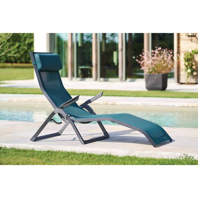 Sun lounger DECIMA Teal / Graphite grey 2 positions - Epoxy-treated aluminum, Texaline3637