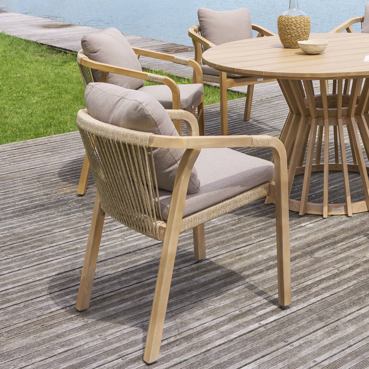 Garden chair with arms PAPOUASIE Acacia FSC® certified acacia, polyester Taupe / Acacia