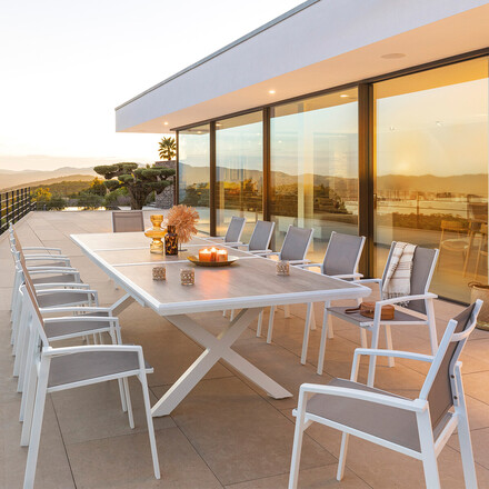Extendable garden table AXIOME, sepia & white