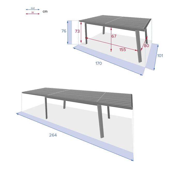 Extendable garden table PAVANE Graphite 10 seats - Epoxy-coated aluminum Graphite