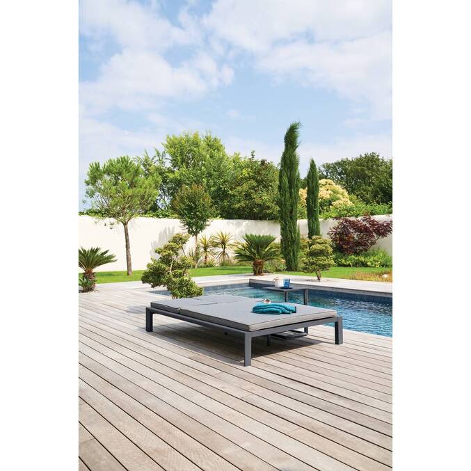 Double pool lounger ÉVASION Anthracite / Graphite 2 seats - Epoxy-treated aluminum, Texaline Anthracite / Graphite