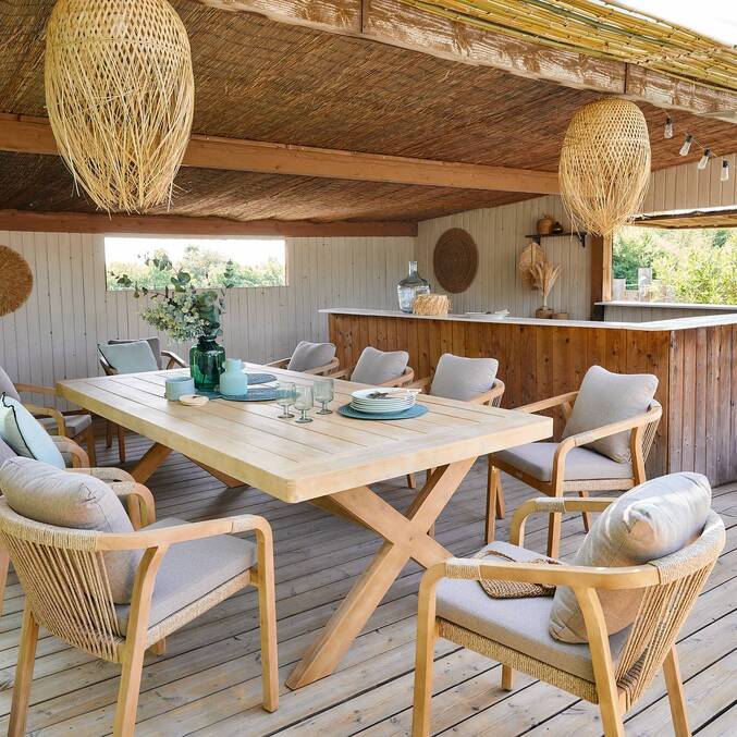 Garden chair with arms PAPOUASIE Acacia FSC® certified acacia, polyester Taupe / Acacia