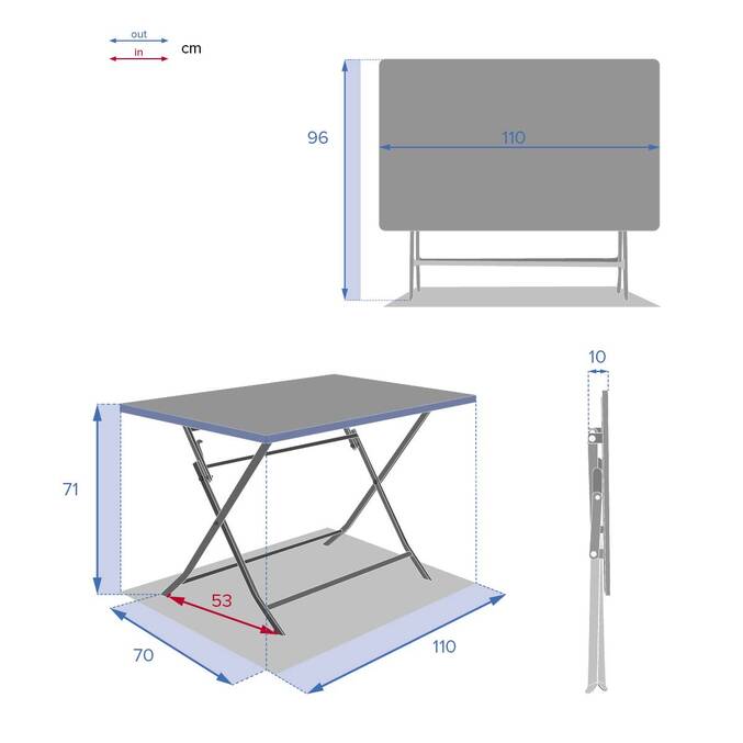 Rectangular folding garden table GREENSBORO Pomegranate 4 seats - Epoxy treated steel, Reinforced anti-rust treatment Pomegranate