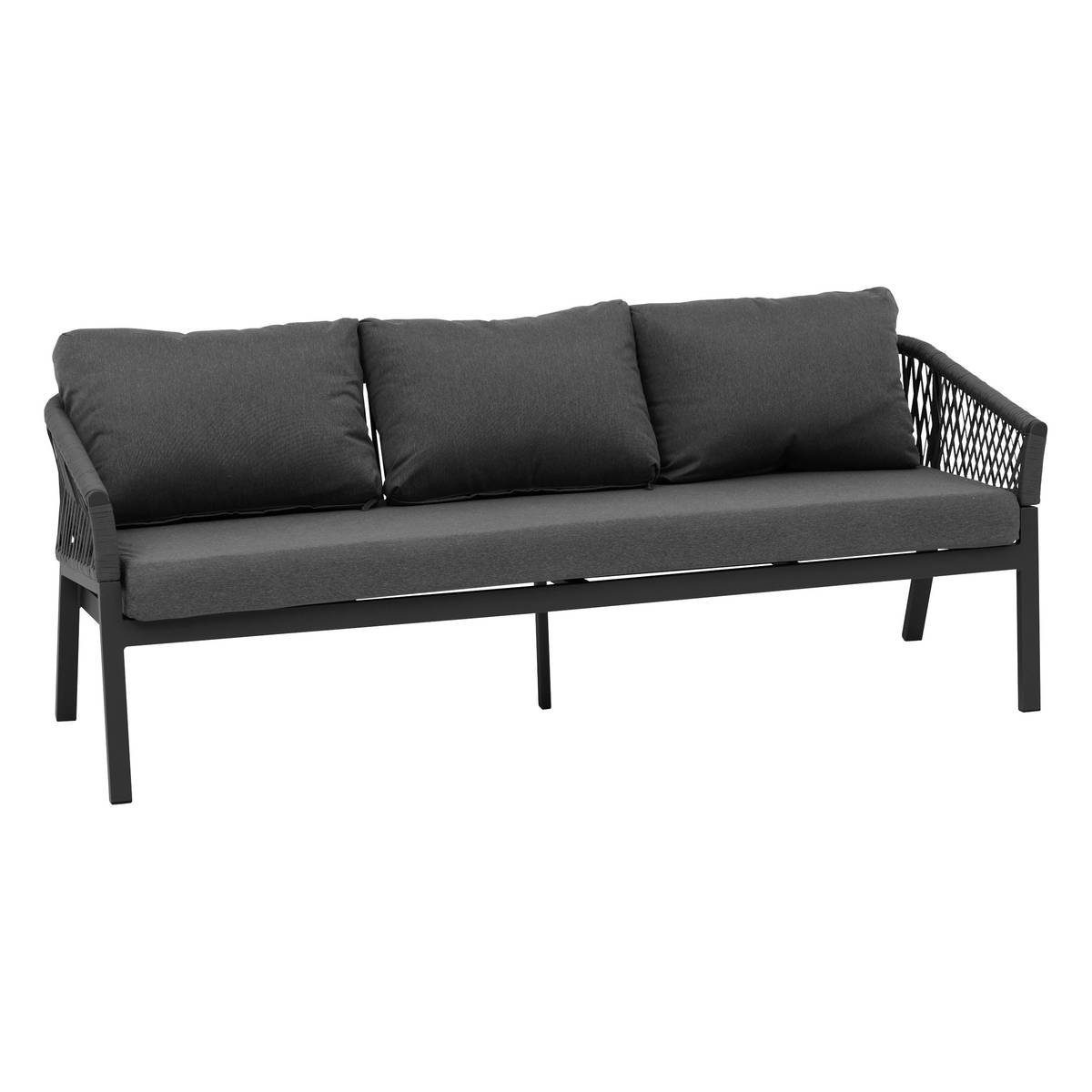 Garden lounge set ORIENGO Anthracite / Graphite 5 seats - Epoxy-treated aluminum, FSC® certified acacia, Polyester Anthracite / Graphite