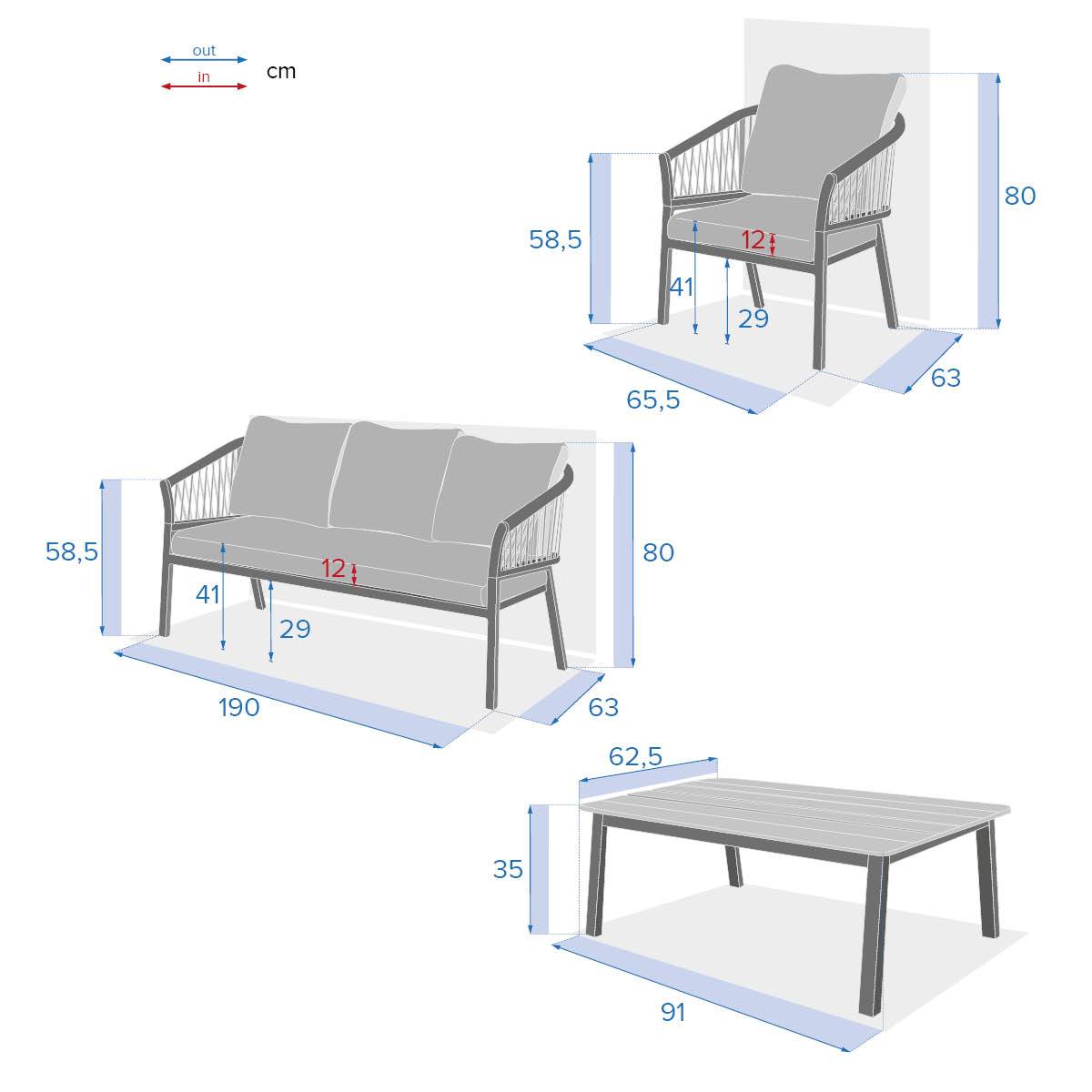 Garden lounge set ORIENGO Anthracite / Graphite 5 seats - Epoxy-treated aluminum, FSC® certified acacia, Polyester Anthracite / Graphite