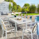 Extendable garden table PAVANE Linen / White 12 seats - Epoxy-coated aluminum Linen / White
