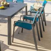 Stackable garden chair with arms AXANT Teal blue / Graphite Epoxy-treated aluminum, Texaline Duck blue / Graphite