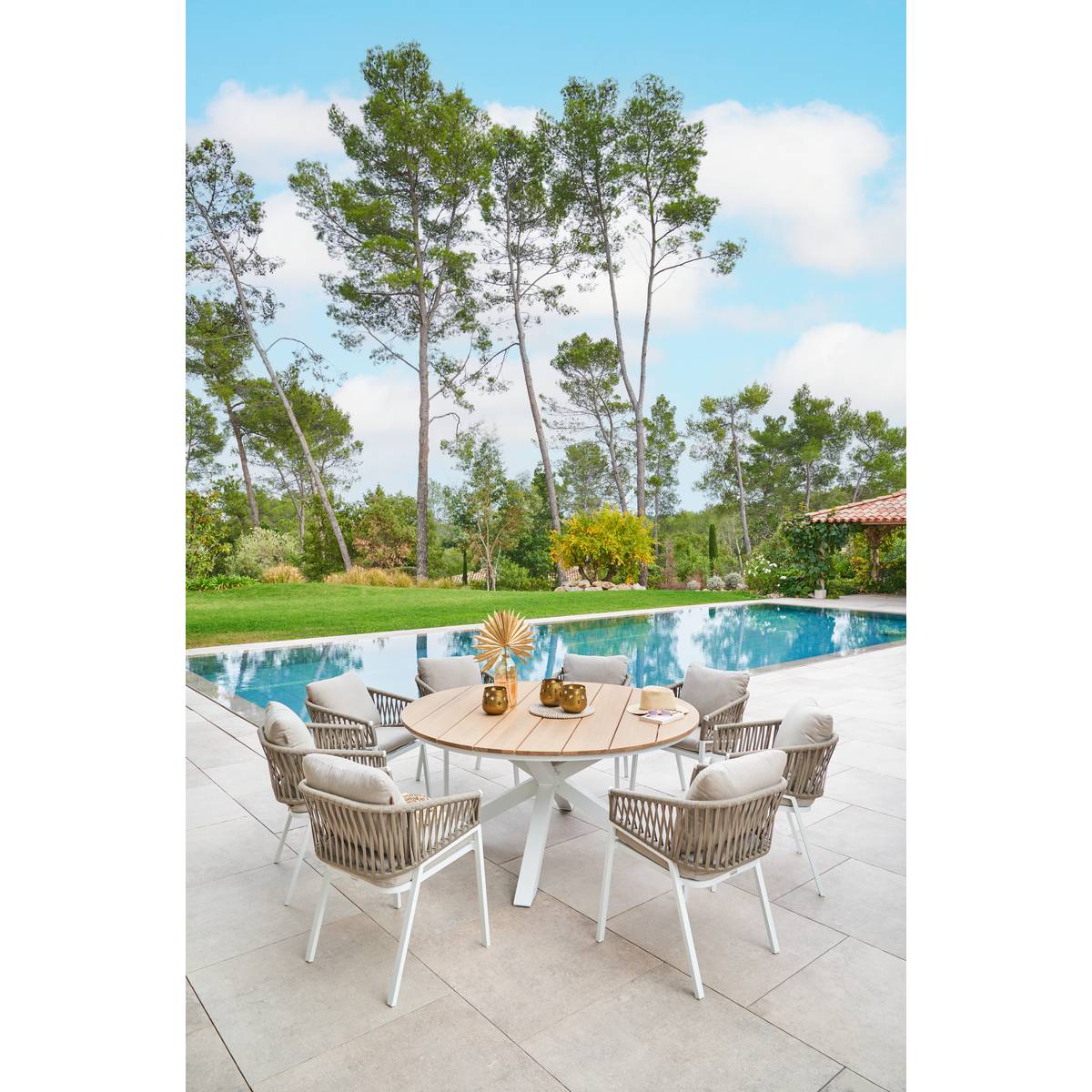 Set of 2 garden chairs ORIENGO Taupe / White Aluminum, Braided Mesh, Polyester Taupe / White