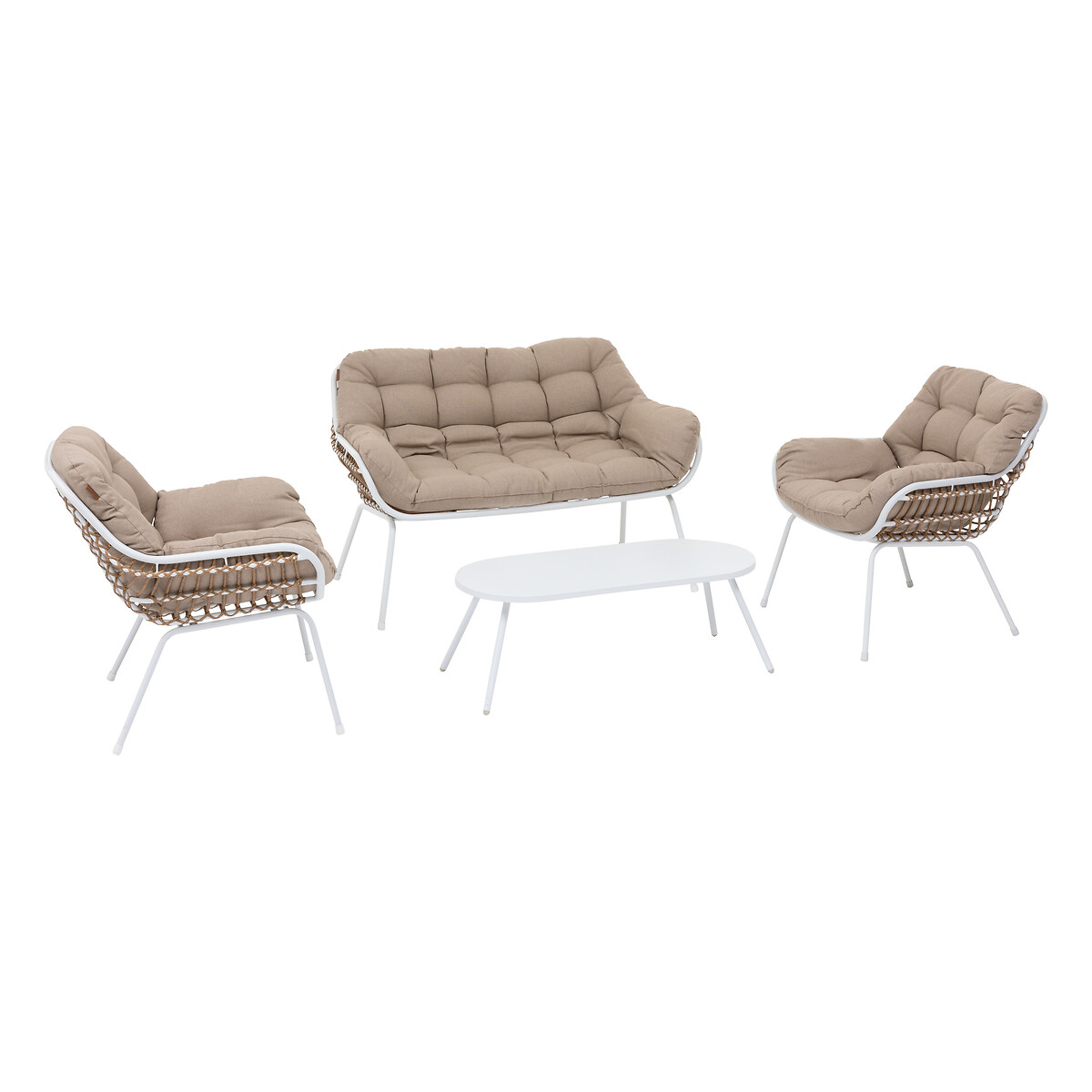 Garden lounge set PAOPAO 4 seats - Epoxy treated steel, Polyester Beige / White