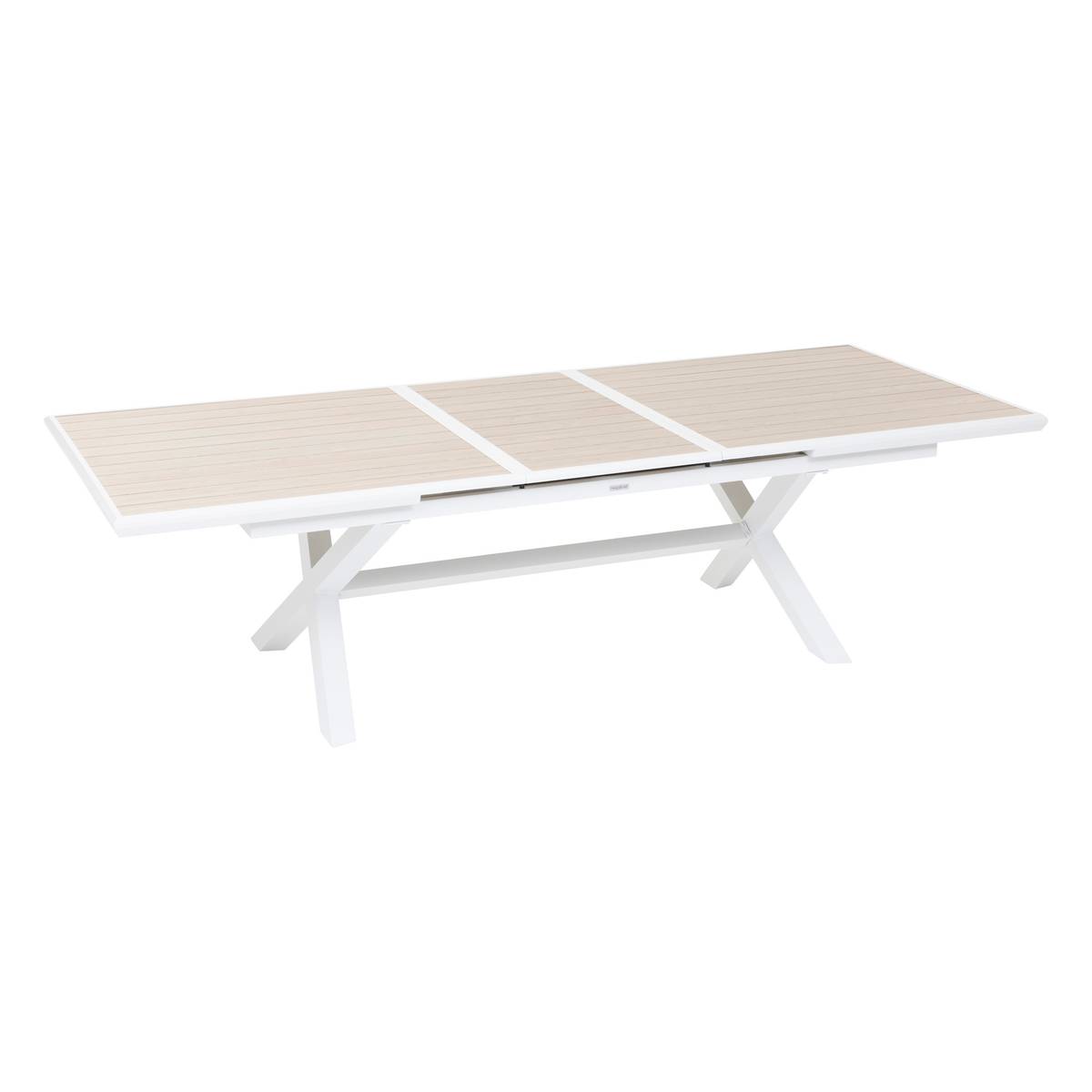 Extendable garden table AXIOME Wood effect linen / White 10 seats - Epoxy-coated aluminum Linen / White