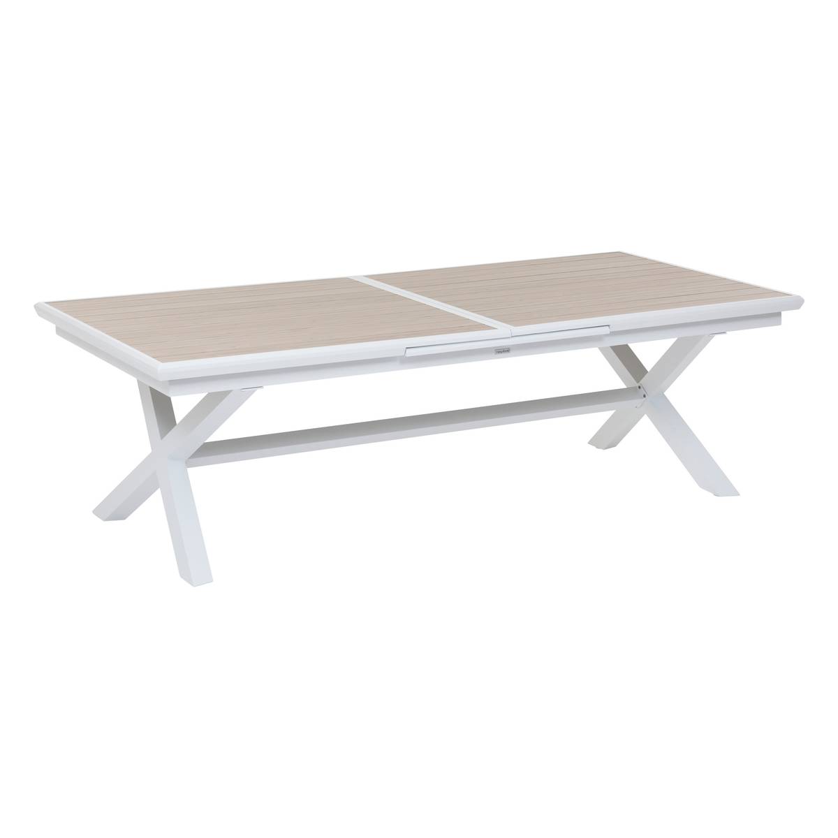 Extendable garden table AXIOME Wood effect linen / White 12 seats - Epoxy-coated aluminum Linen / White