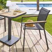 Stackable garden chair with arms ESSENTIA Anthracite, Graphite / Acacia Epoxy-treated aluminum, FSC® certified acacia, Texaline Anthracite / Graphite / Acacia