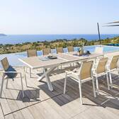 Extendable garden table AXIOME Wood effect linen / White 10 seats - Epoxy-coated aluminum Linen / White