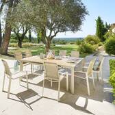 Square garden table ÉVASION Linen / Clay 10 seats - Epoxy-treated aluminum, wood-effect aluminum slats Linen / Clay