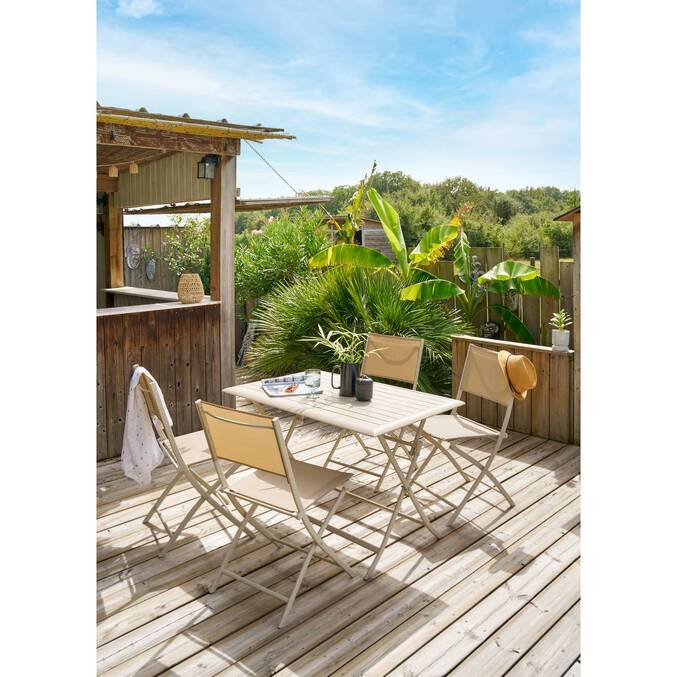 Set of 4 folding garden chairs MODULA Linen / Clay Epoxy-coated steel, Texaline Linen / Clay