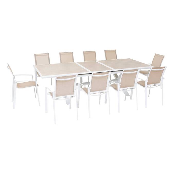 Extendable garden table AXIOME Wood effect linen / White 10 seats - Epoxy-coated aluminum Linen / White