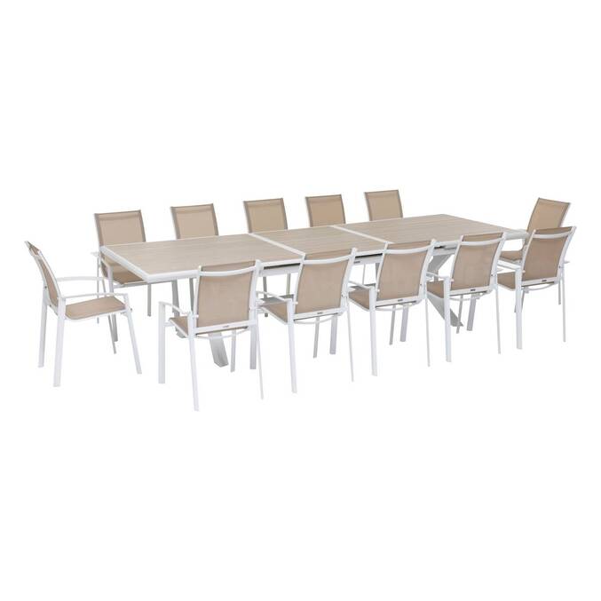 Extendable garden table AXIOME Wood effect linen / White 12 seats - Epoxy-coated aluminum Linen / White