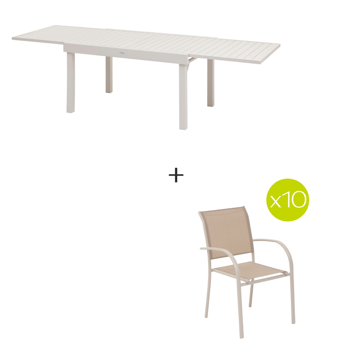 1 extendable garden table PIAZZA Clay + 10 stackable armchairs PIAZZA 1 extendable table for 10 seats and 10 stackable chairs Clay
