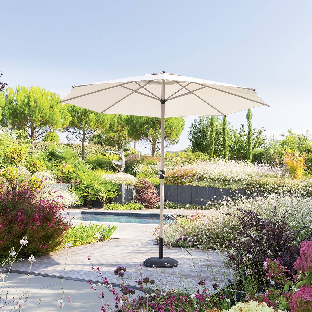 Tilt round cantilever parasol LOOMPA Clay / Wheat 3 m - Aluminum, Polyester Clay / Wheat
