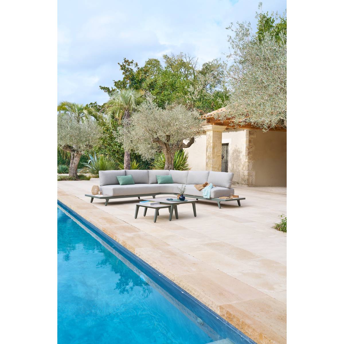 Garden lounge set PULPY Laurel green 7 seats - Epoxy-treated aluminum, Polyester Laurel