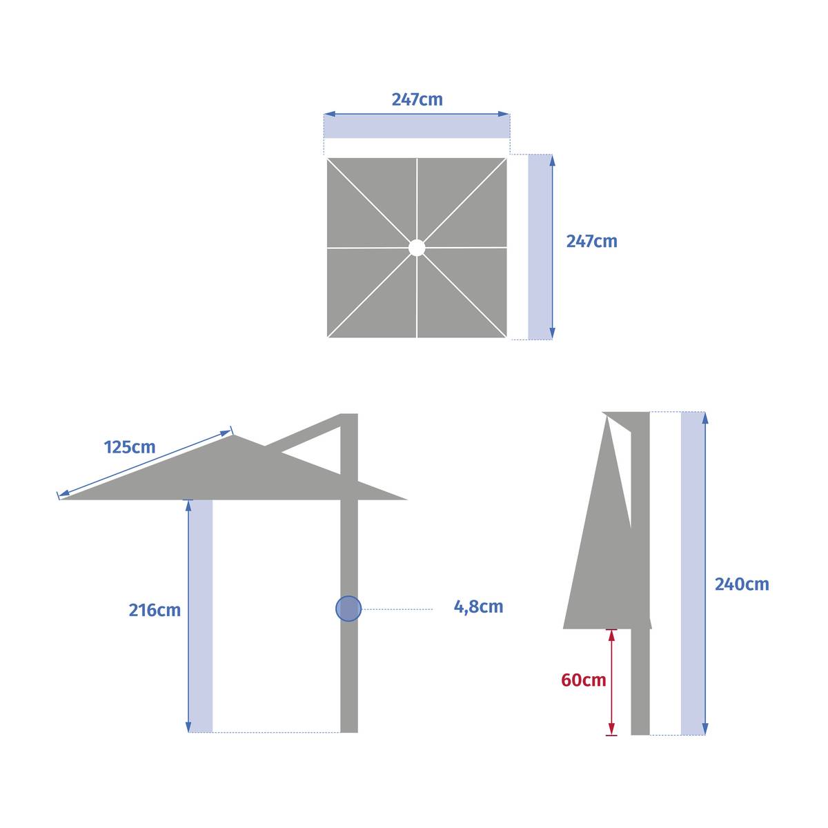Offset square parasol MANOA Clay / Wheat 2.5 x 2.5 m - Epoxy-treated aluminum, steel, polyester Clay / Wheat