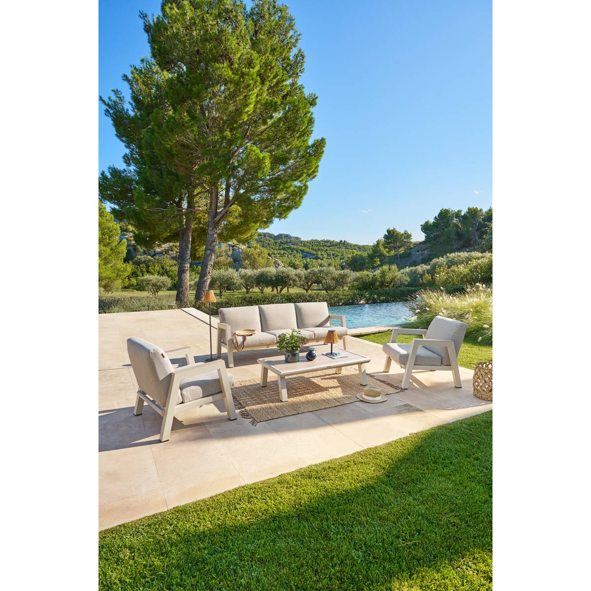 Garden lounge set AXIOME Beige / Clay 5 seats - Epoxy-treated aluminum, Olefin Beige / Clay