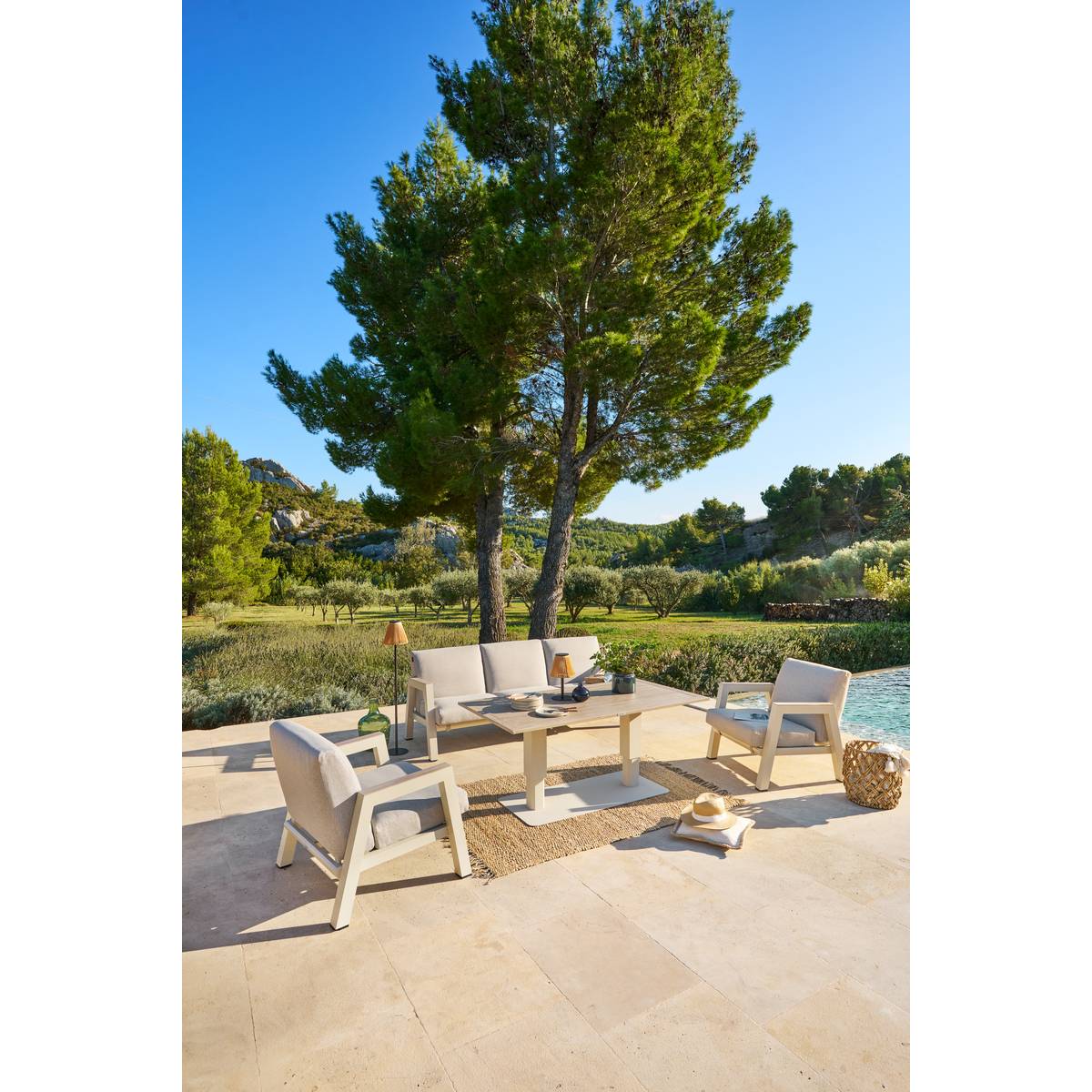Garden lounge set AXIOME Beige / Clay 5 seats - Epoxy-treated aluminum, Olefin Beige / Clay