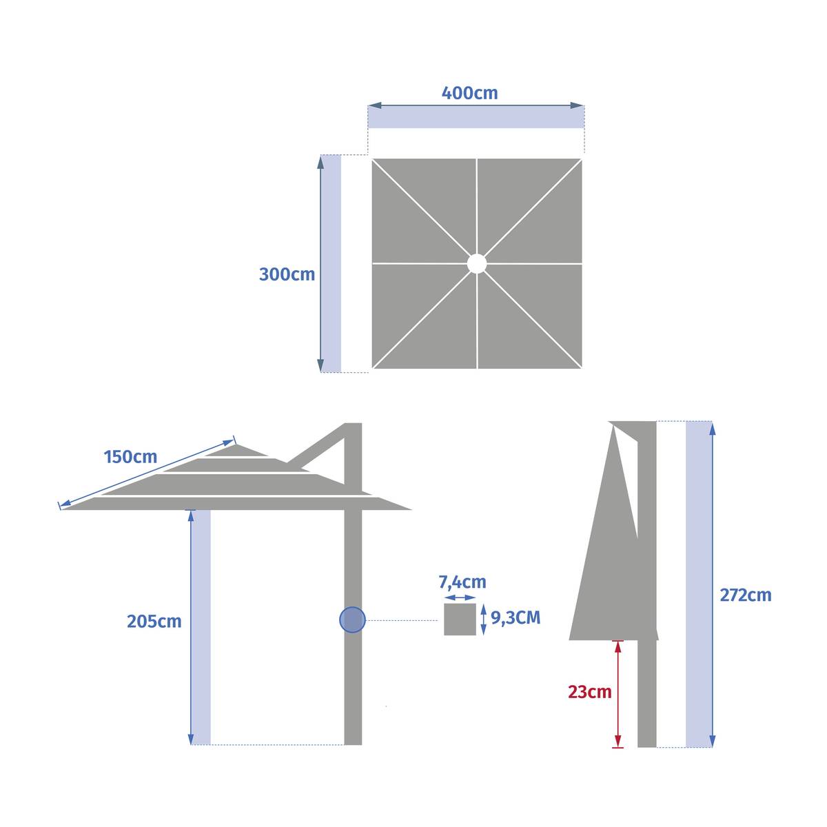 Tilt rectangular cantilever parasol MELHIA Linen 4 x 3 m - Epoxy-treated aluminum, Steel, Olefin Linen
