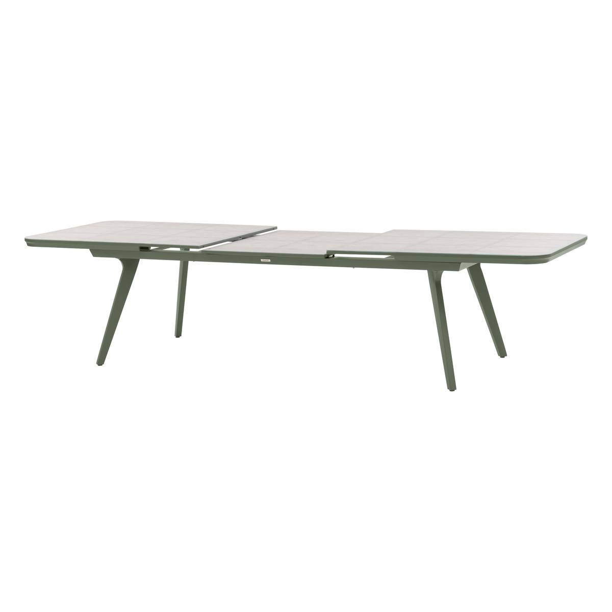 Extendable garden table PULPY Laurel green / Granite Grey 12 seats - Epoxy-treated aluminum, Ceramic-coated glass Laurel Green / Granite Grey