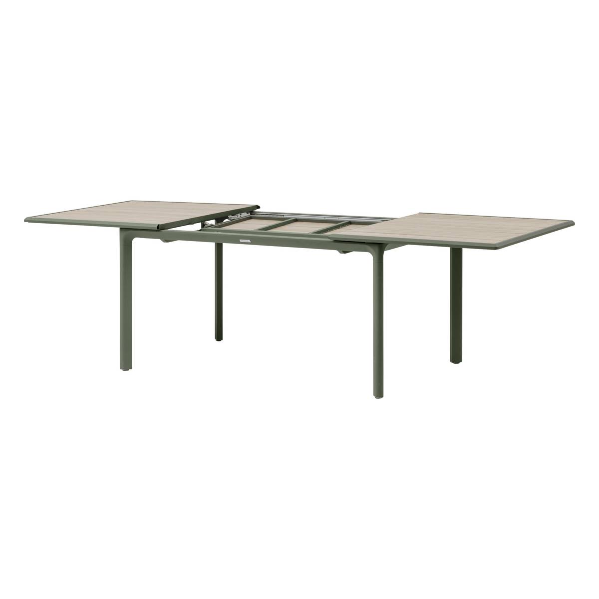 Garden table DILORS Wood effect linen / Laurel green 10 seats - Epoxy-coated aluminum Wood Effect Linen / Laurel Green