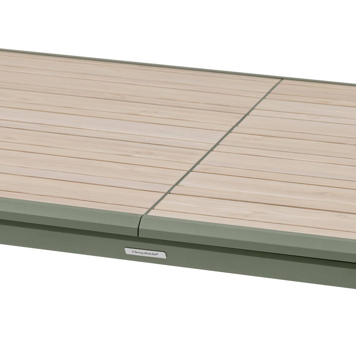 Garden table DILORS Wood effect linen / Laurel green 10 seats - Epoxy-coated aluminum Wood Effect Linen / Laurel Green