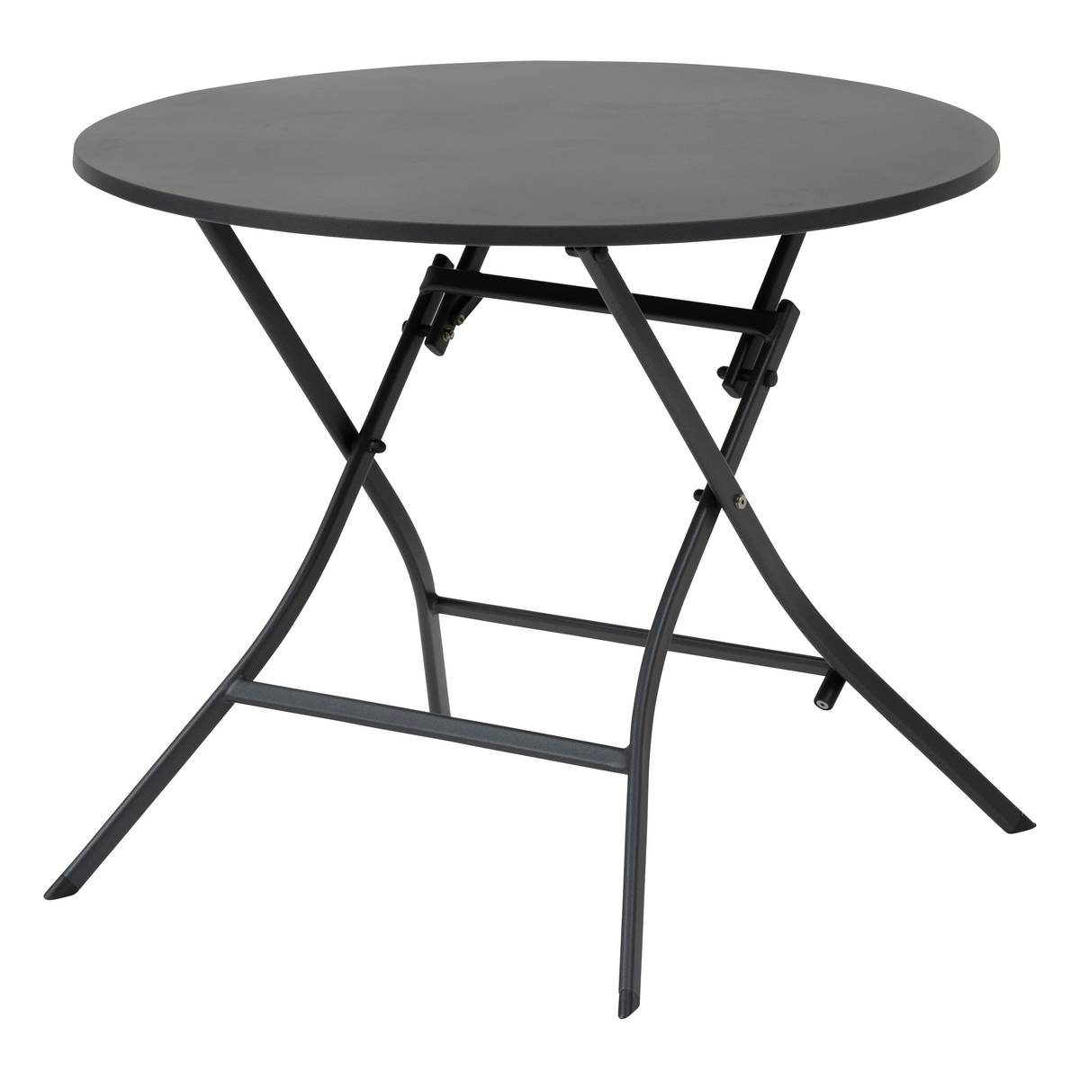 Round folding garden table GREENSBORO Graphite 4 seats - Epoxy treated steel, Reinforced anti-rust treatment Graphite